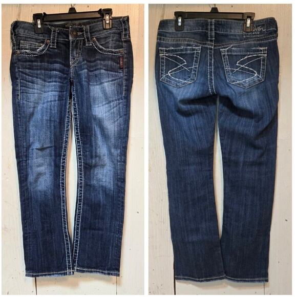 Silver Jeans Santorini Capri Jeans Womens Size 25 Medium Wash Low Rise Stretch - Picture 1 of 10